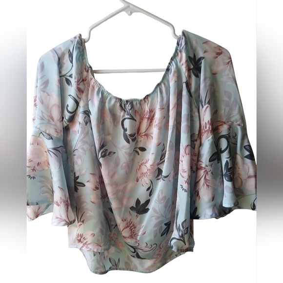 Forever 21 Tops - Forever 21 Women's Floral Blouse Light Blue Pink M